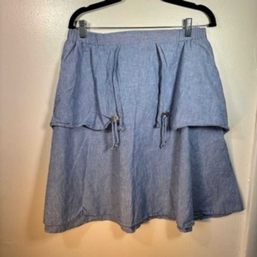 Western Vintage Wildfire Chambray Skirt Conchos XL Blue Tiered Drawstring Boho‎
